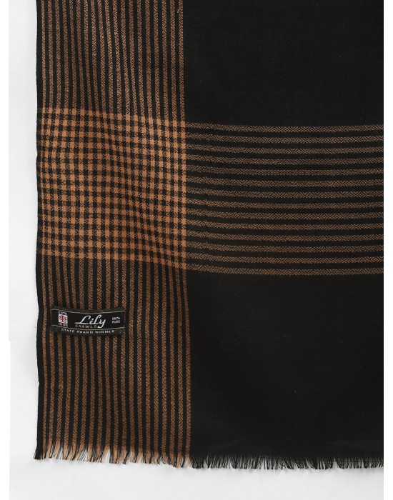 Wool blend shawl Plain with  stripes border black